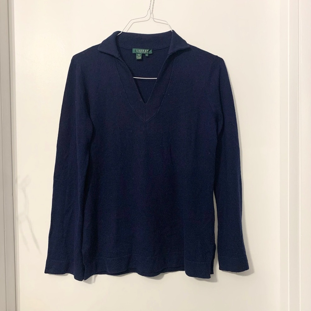 Ralph Lauren Navy Blue Long Sleeve Silk Sweater Medium
